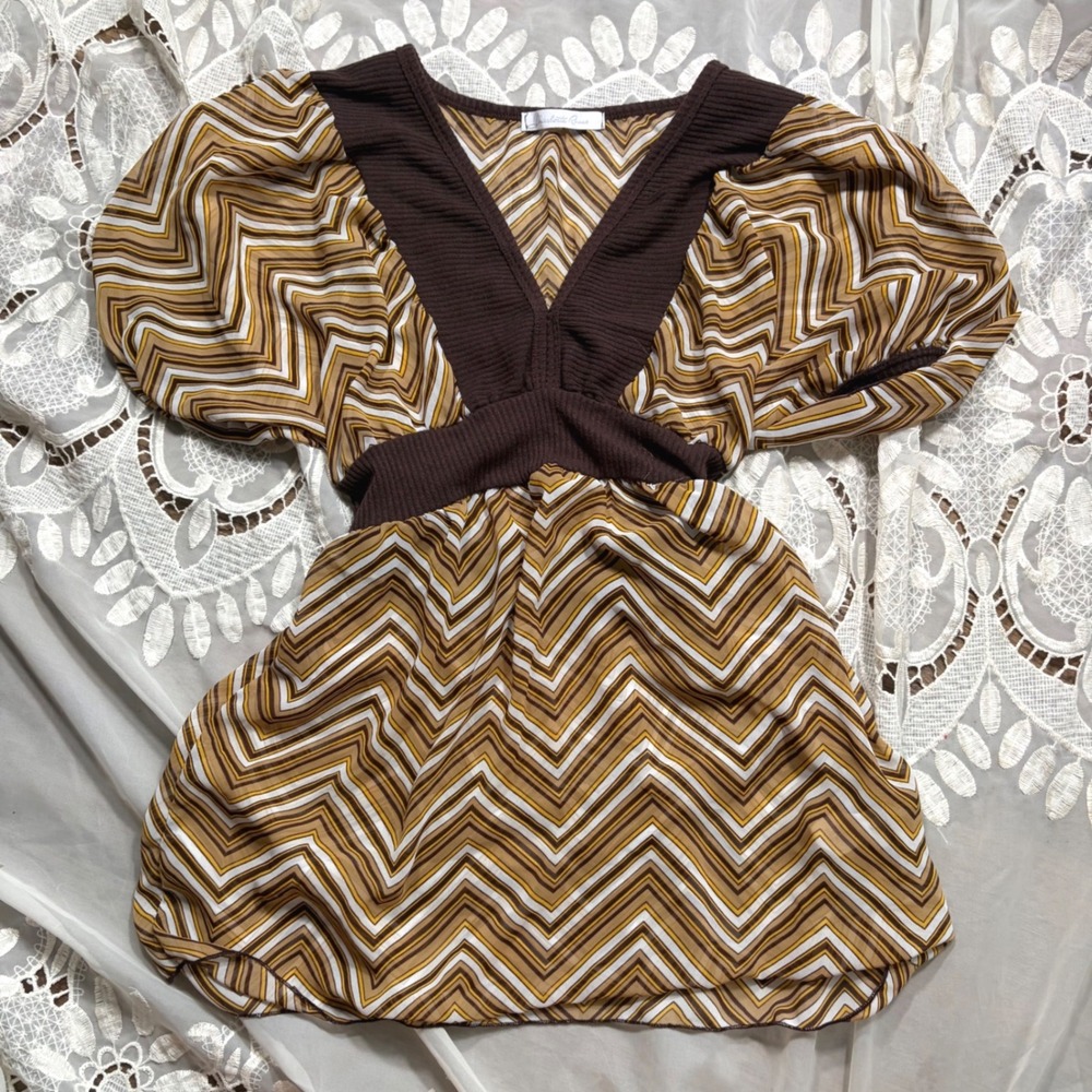 Y2K Babydoll Autumn Garden Fairy Charlotte Russe Brown Empire Waist Blouse